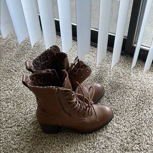 Tan Leopard Print Boots with Organic Pattern